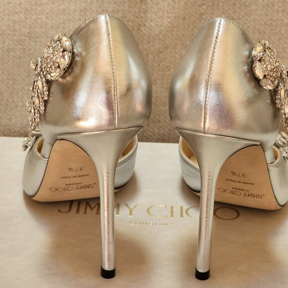 immy Choo Teja 100mm Silver Leather Crystal D'orsay Pump - Picture 9 of 13